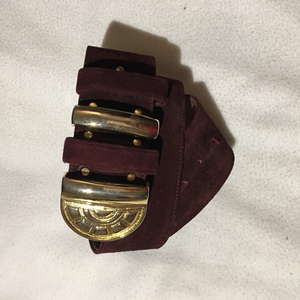 LEATHER BELT WITH GOLD BUCKLE CABERNET SIZE M